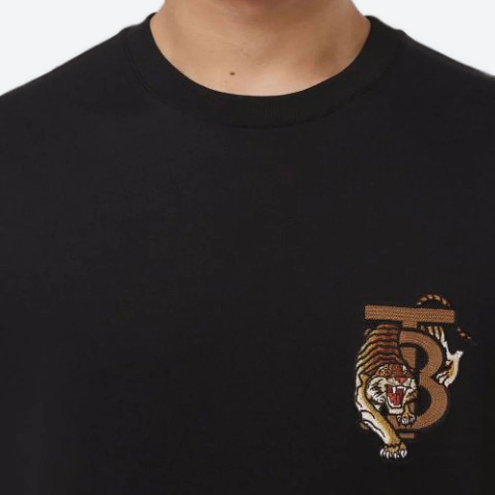 BURBERRY TB TIGER EMBROIDERED BLACK T-SHIRT